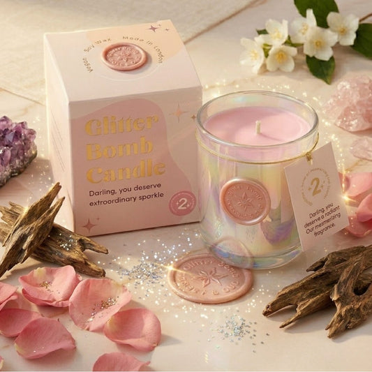 Rose Galaxy | Glitter Bomb™ Luxury Valentine Gift Candle In Rose & Oud 280G BLOOMTINE | Earth Angel HQ