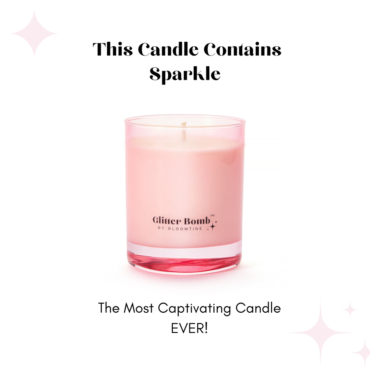 Milky Way | Glitter Bomb™ Luxury Gift Candle In Coconut, Citrus & Vanilla 230G image 5. Handcrafted in London, the BLOOMTINE pink soy wax candle features an innovative iridescent glitter-infused melt pool. A 30cl luxury gift candle with a 50-hour burn time and a tropical coconut and citrus fragrance profile, designed by extraordinary humans