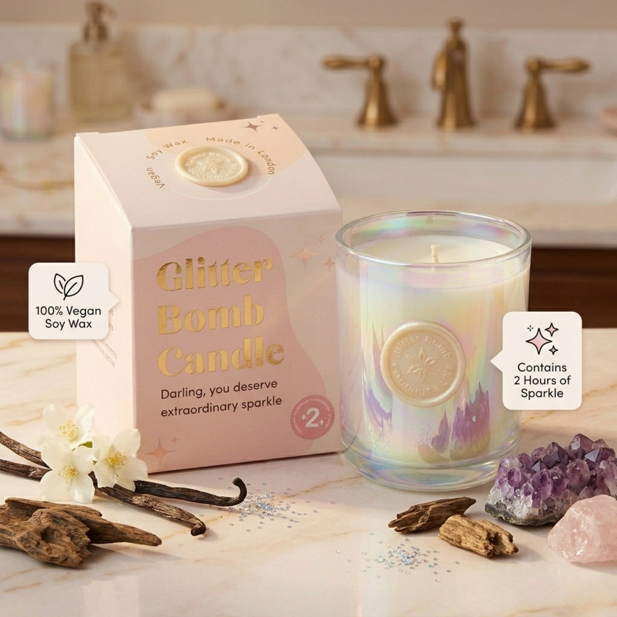Milky Way | Glitter Bomb™ Luxury Gift Candle In Coconut, Citrus & Vanilla 280G BLOOMTINE | Earth Angel HQ