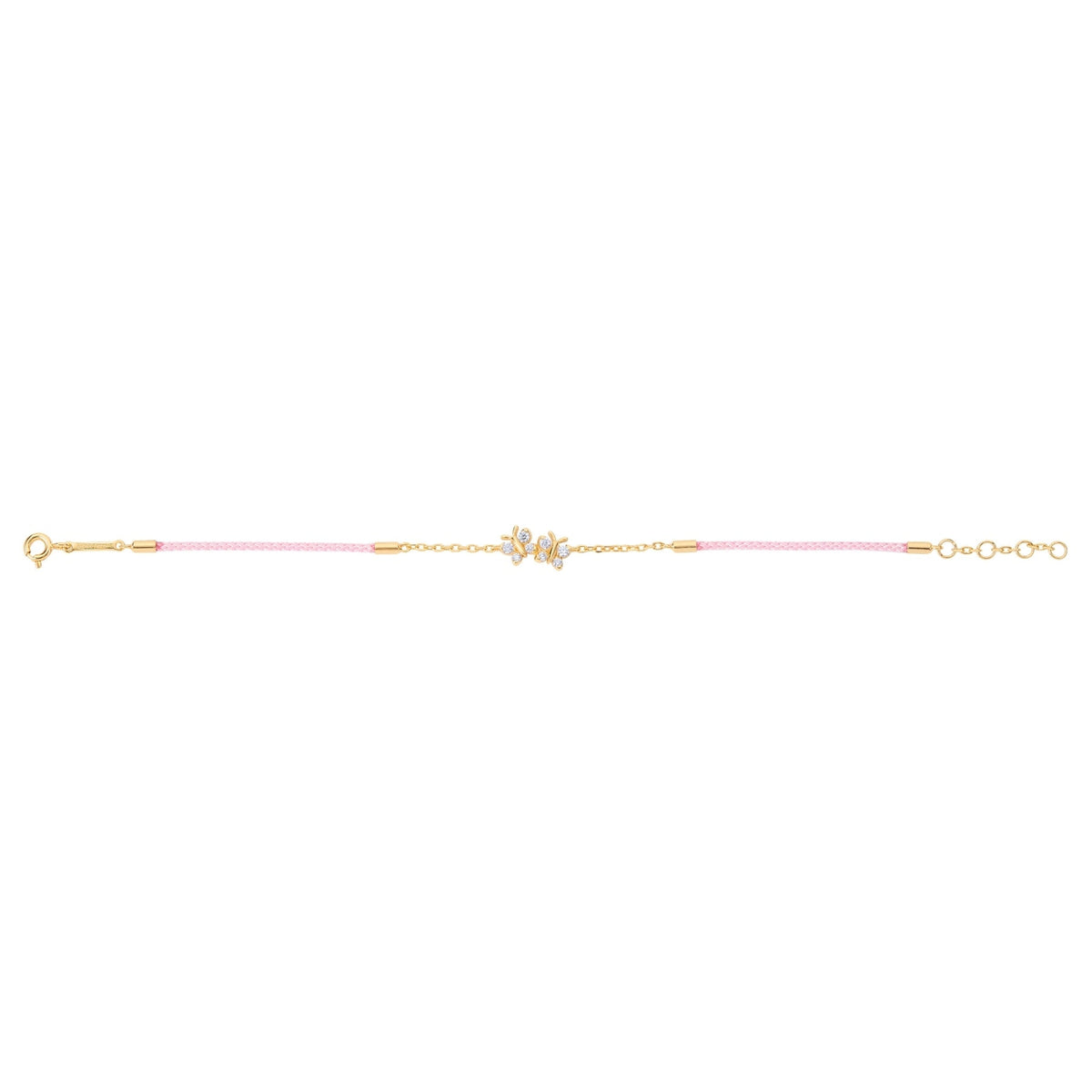 Enchanting Flutterfly™ Gold Vermeil Pink Silk Cord Butterfly Bracelet BLOOMTINE | Earth Angel HQ