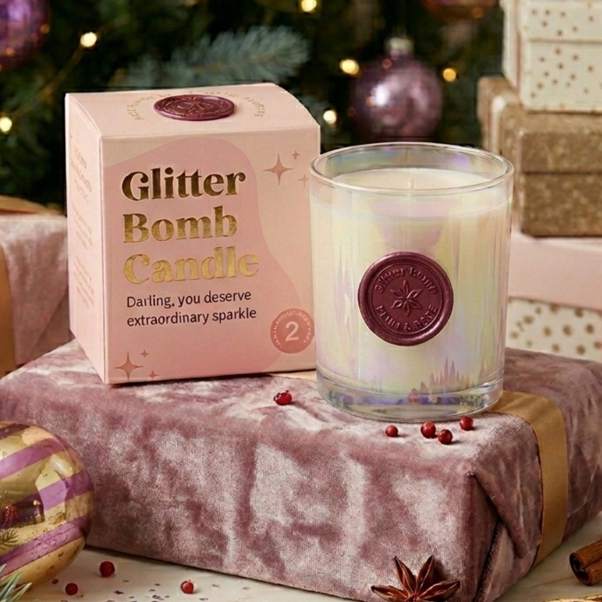 Plumphoria | Glitter Bomb™ Luxury Gift Candle In Plum & Rose 280G BLOOMTINE | Earth Angel HQ