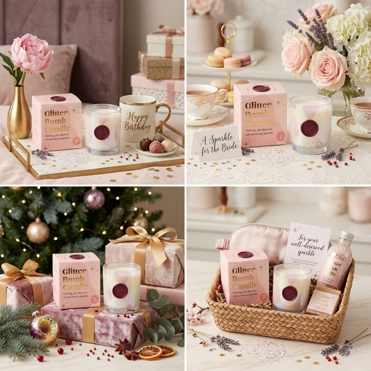 Plumphoria | Glitter Bomb™ Luxury Gift Candle In Plum & Rose 280G BLOOMTINE | Earth Angel HQ
