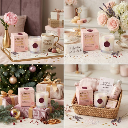 Plumphoria | Glitter Bomb™ Luxury Gift Candle In Plum & Rose 280G BLOOMTINE | Earth Angel HQ