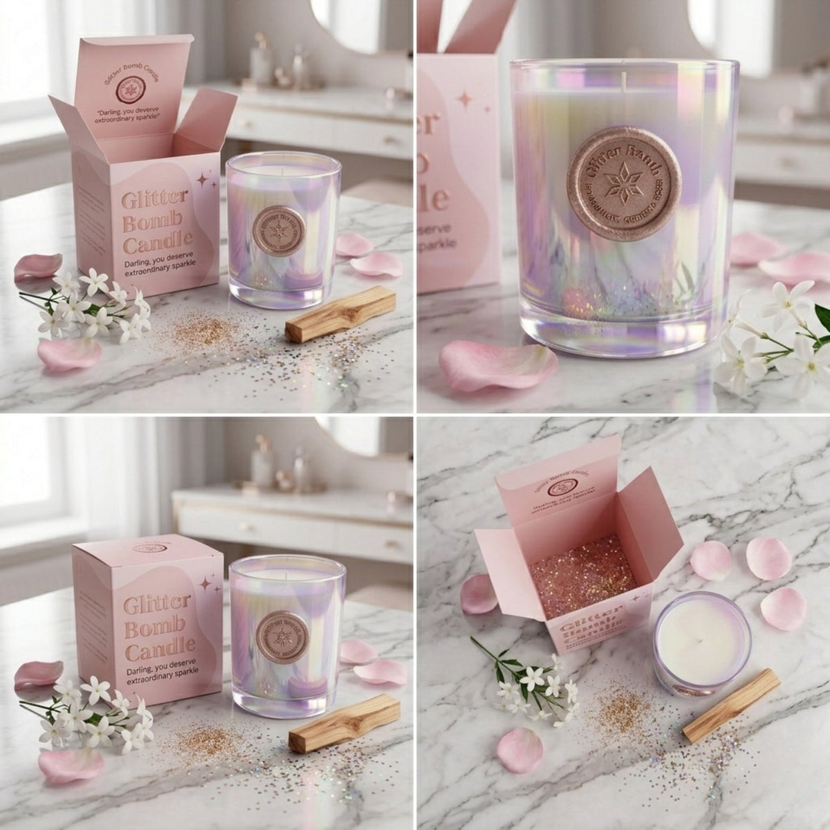 Sparkle-nova | Glitter Bomb™ Luxury Gift Candle in Bergamot, Cedar and Rose 280g BLOOMTINE | Earth Angel HQ