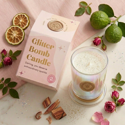 Sparkle-nova | Glitter Bomb™ Luxury Gift Candle in Bergamot, Cedar and Rose 280g BLOOMTINE | Earth Angel HQ