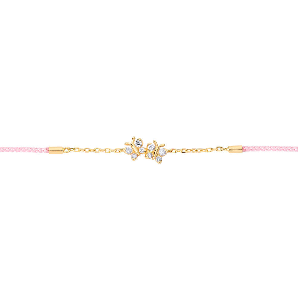 Enchanting Flutterfly™ Gold Vermeil Pink Silk Cord Butterfly Bracelet BLOOMTINE | Earth Angel HQ