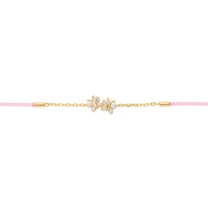 Enchanting Flutterfly™ Gold Vermeil Pink Silk Cord Butterfly Bracelet BLOOMTINE | Earth Angel HQ