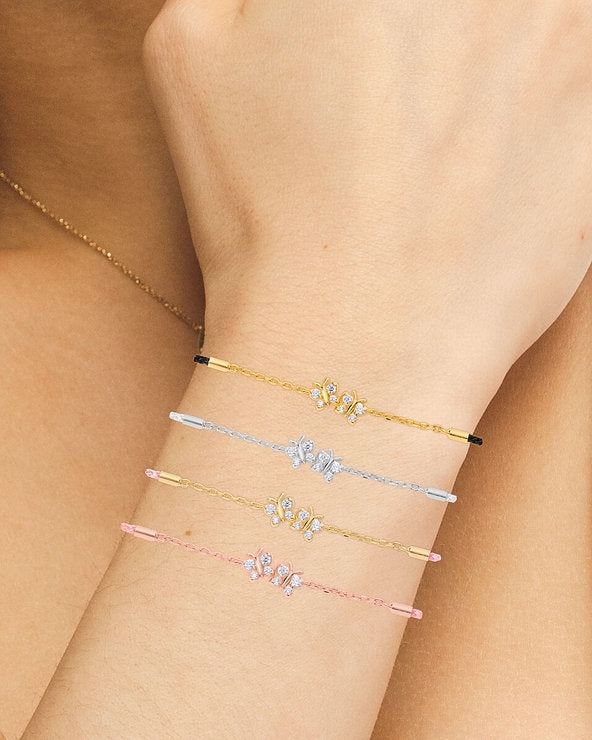 Enchanting Flutterfly™ Rose Gold Vermeil Silk Cord Butterfly Bracelet BLOOMTINE | Earth Angel HQ