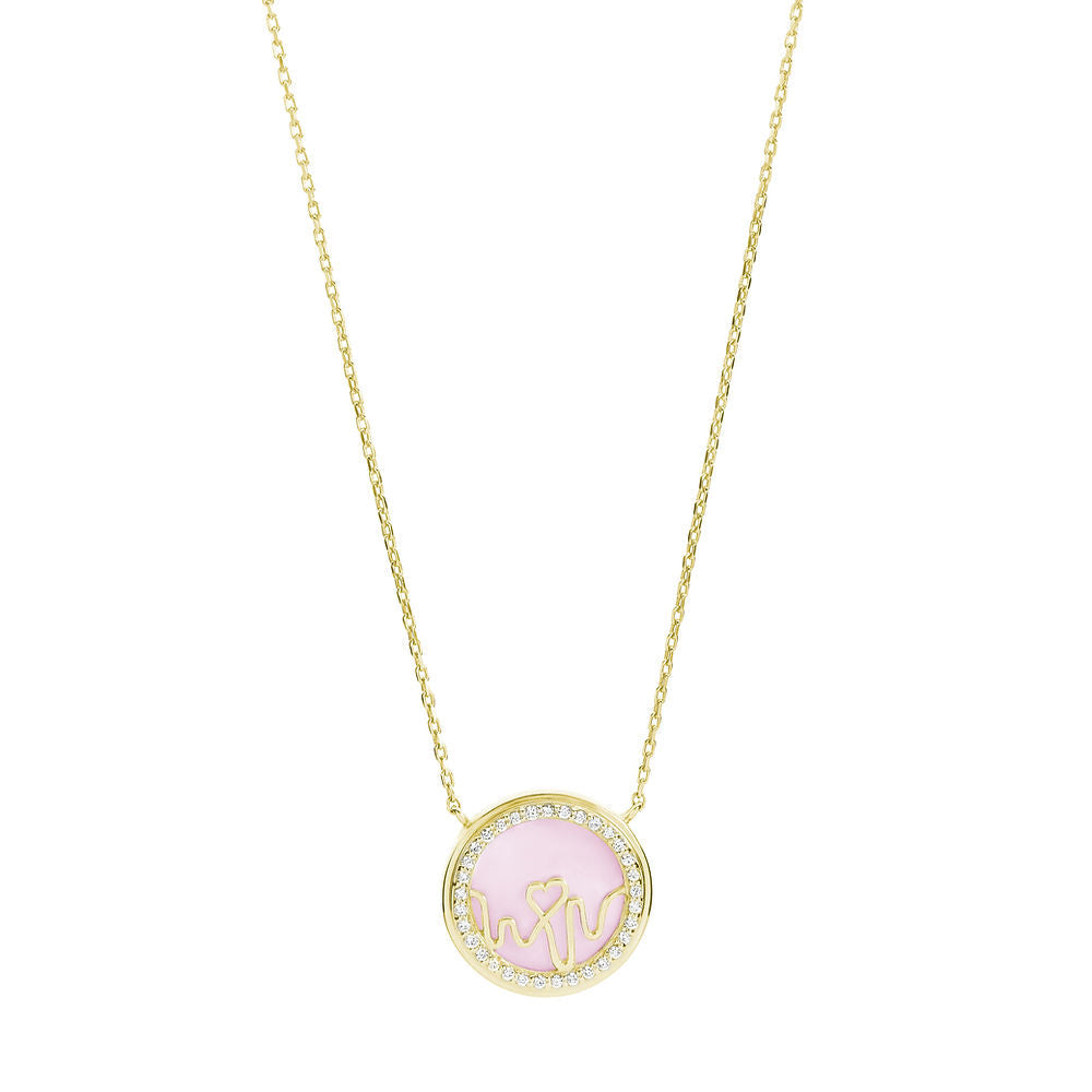 Loves Frequency™ 18K Gold Pink Opal Diamond Heartbeat Necklace BLOOMTINE | Earth Angel HQ