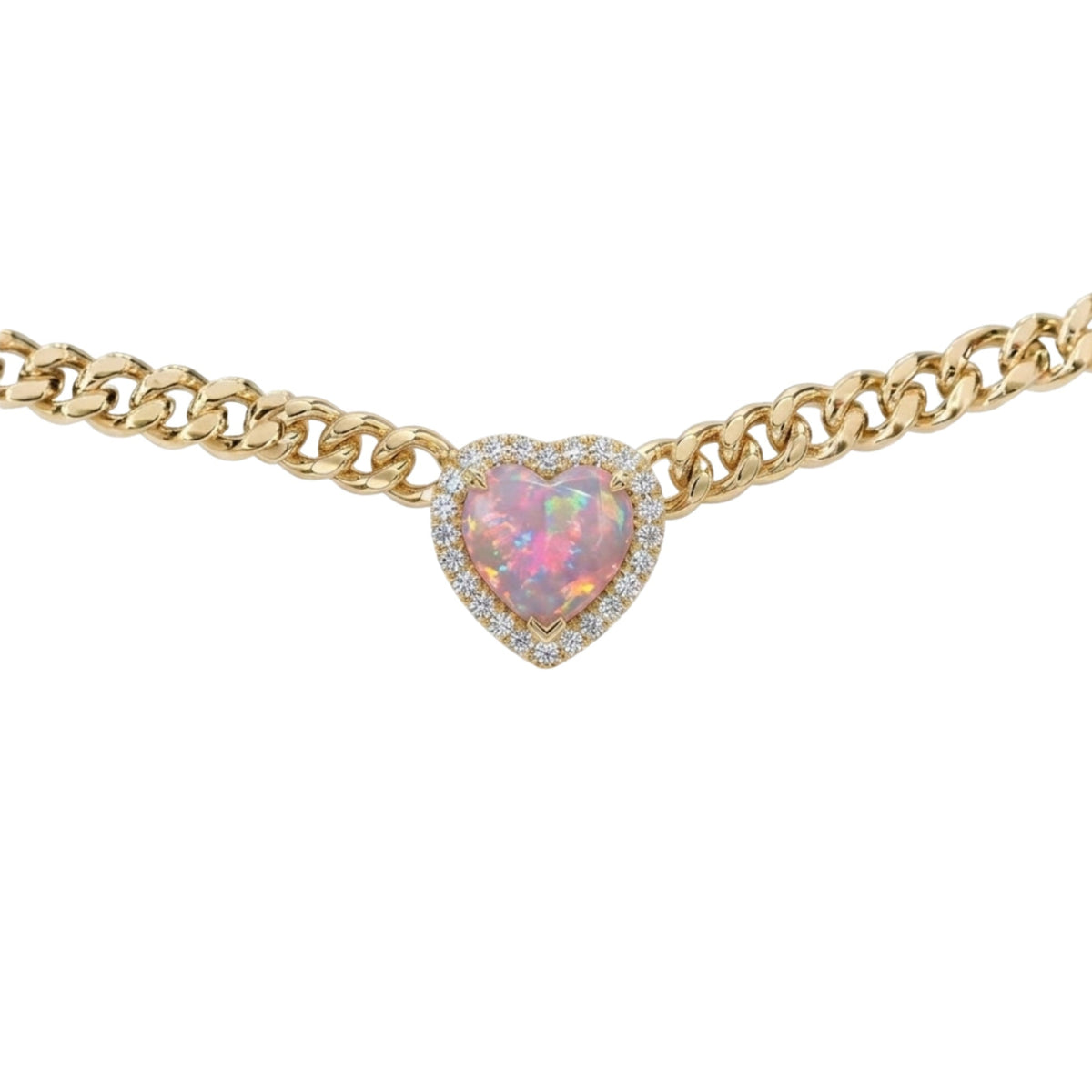 Pink Opal Heart Necklace in Gold