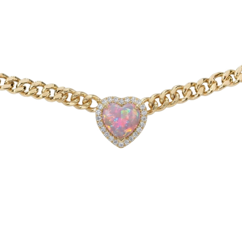 Pink Opal Heart Necklace in Gold