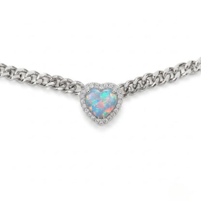Necklace with a heart-shaped opal pendant on a white background