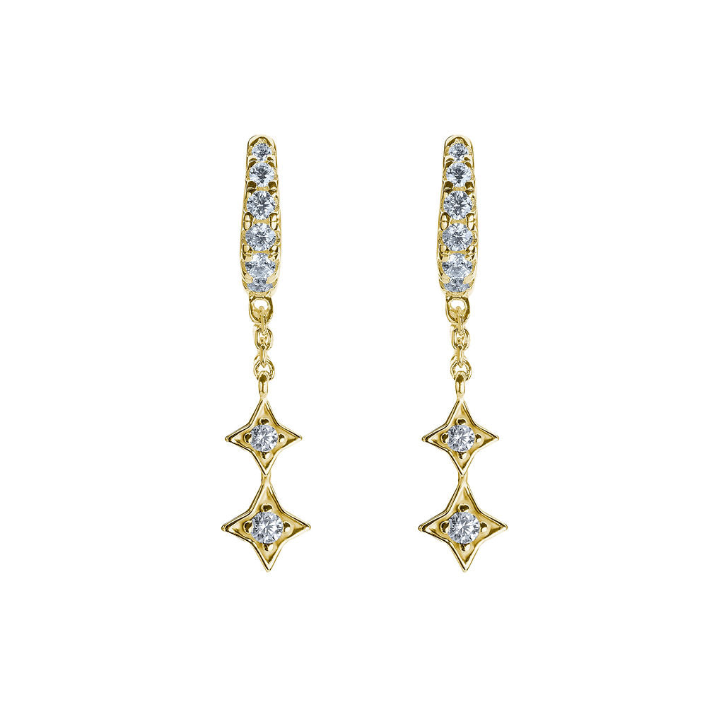 BLOOMTINE Mini Shooting Star gold star huggie earrings in 14K gold vermeil. A pair of 6mm hoop earrings featuring lab-grown moissanite stars for a curated ear stack
