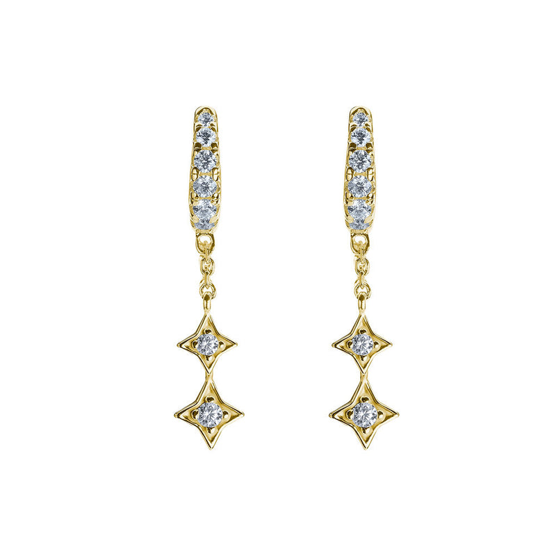 BLOOMTINE Mini Shooting Star gold star huggie earrings in 14K gold vermeil. A pair of 6mm hoop earrings featuring lab-grown moissanite stars for a curated ear stack