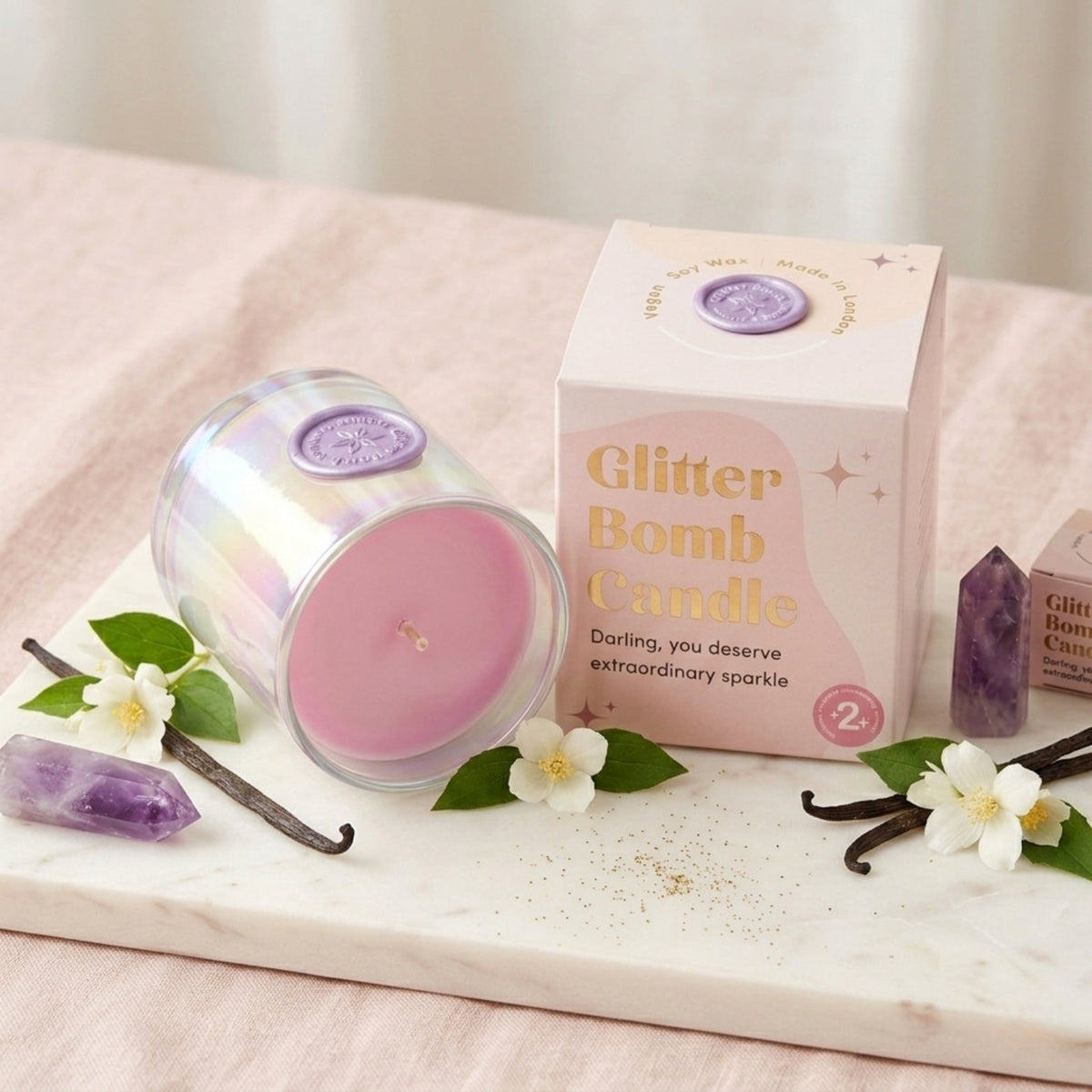 Pink Cosmos | Glitter Bomb™ Gift Candle Blackcurrant, Vanilla & Jasmine 280G BLOOMTINE | Earth Angel HQ