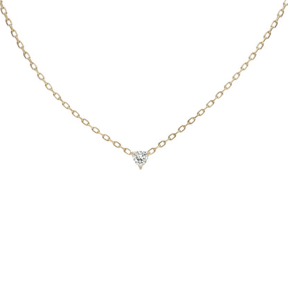 BLOOMTINE Illuminess gold vermeil necklace featuring a 4.5mm trillion cut moissanite. A trillion cut necklace with a hidden heart setting on the back as a meaningful gold pendant