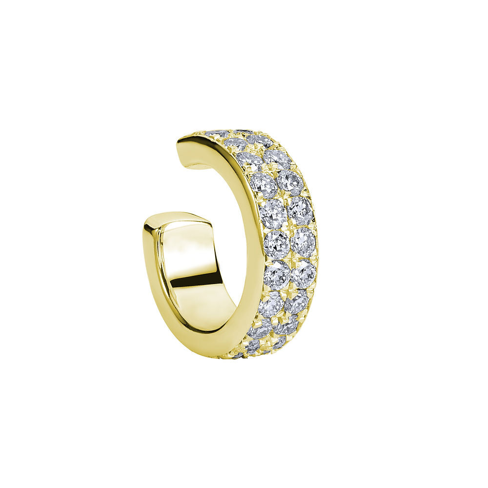 The BLOOMTINE Illuminess™ Double Ear Cuff in 14K Gold Vermeil. This 'no-piercing' cartilage cuff features two rows of oil-resistant lab moissanites and a secret 'You are Magic' engraving, designed to add a radiant, effortless layer to any celestial ear stack