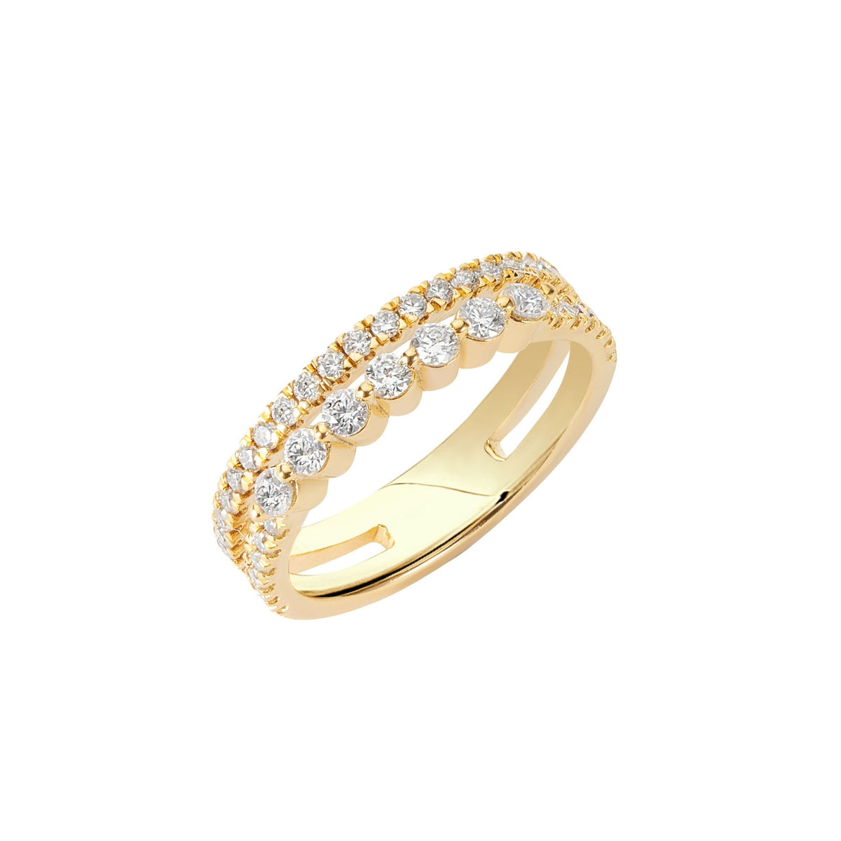 BLOOMTINE Illuminess gold ring in 14K gold vermeil. A 2-in-1 fused stacked design featuring pavé and bezel moissanite stones. Tarnish-resistant and ethical gold vermeil jewelry. Illuminess™ Gold Vermeil Combi Stack Ring BLOOMTINE | Earth Angel HQ