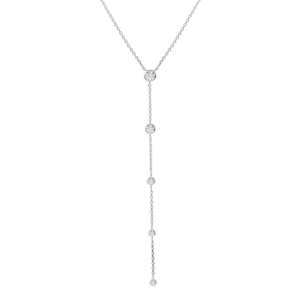 BLOOMTINE Illuminess silver lariat necklace in rhodium-plated sterling silver. A dainty Y-necklace with an 8cm drop and lab-grown diamonds. Tarnish-resistant sterling silver jewelry
