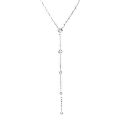 BLOOMTINE Illuminess silver lariat necklace in rhodium-plated sterling silver. A dainty Y-necklace with an 8cm drop and lab-grown diamonds. Tarnish-resistant sterling silver jewelry