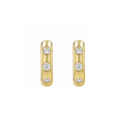 BLOOMTINE Mini Halo Wings gold earrings. These celestial-themed hoop earrings are crafted in 14K Gold Vermeil with flush-set moissanite. Ideal gold earrings for a curated ear stack or a luxury gift.