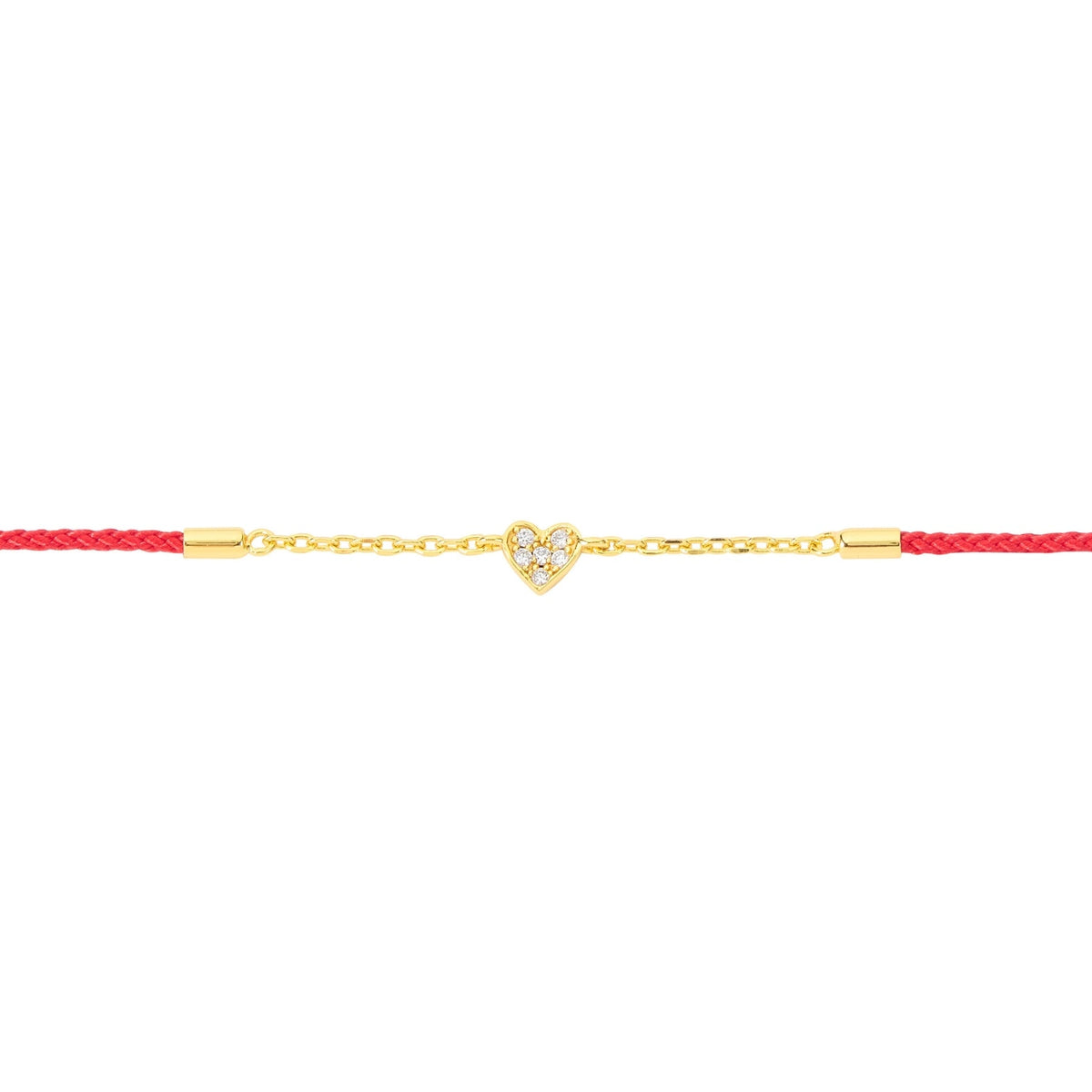 BLOOMTINE Mini Heart gold heart string bracelet in 14K gold vermeil. An adjustable luxury silk cord bracelet featuring a dainty moissanite heart charm