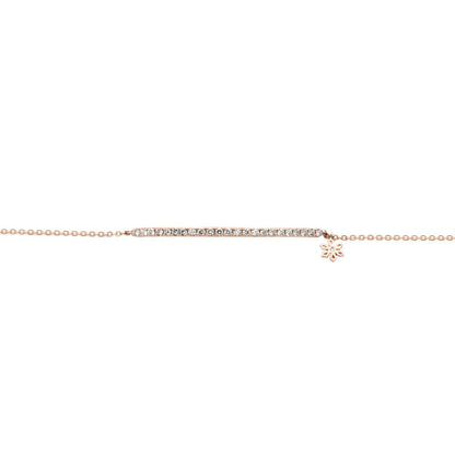 Illuminess™  14K Rose Gold Diamond Bar Bracelet. Bloomtine-Illuminess-14k-solid-rose-gold-diamond-bar-bracelet. A professional-hero-shot of a-luxury-14k-rose-gold-bracelet featuring 21-premium-VVS-quality-lab-grown-diamonds. Displayed-on-a-clean-white-background, the-minimalist-bar-design-highlights the-blushing-hue of Swiss-refined-gold and breathtaking-diamond-brilliance, representing-the-pinnacle of ethical-fine-jewellery