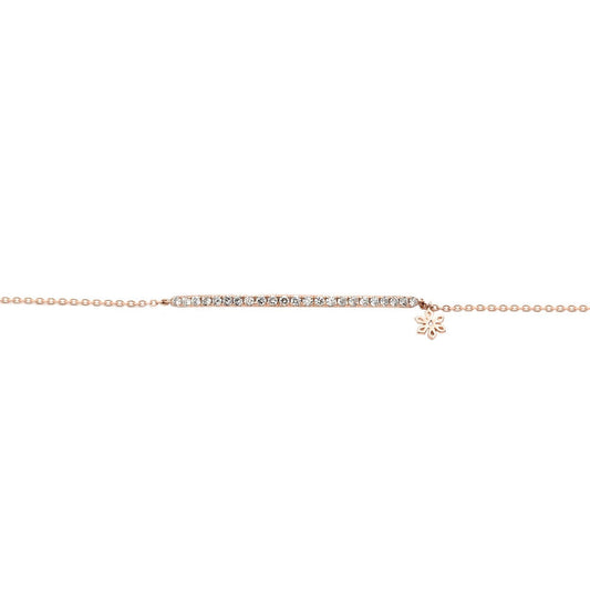 Illuminess™  14K Rose Gold Diamond Bar Bracelet. Bloomtine-Illuminess-14k-solid-rose-gold-diamond-bar-bracelet. A professional-hero-shot of a-luxury-14k-rose-gold-bracelet featuring 21-premium-VVS-quality-lab-grown-diamonds. Displayed-on-a-clean-white-background, the-minimalist-bar-design-highlights the-blushing-hue of Swiss-refined-gold and breathtaking-diamond-brilliance, representing-the-pinnacle of ethical-fine-jewellery