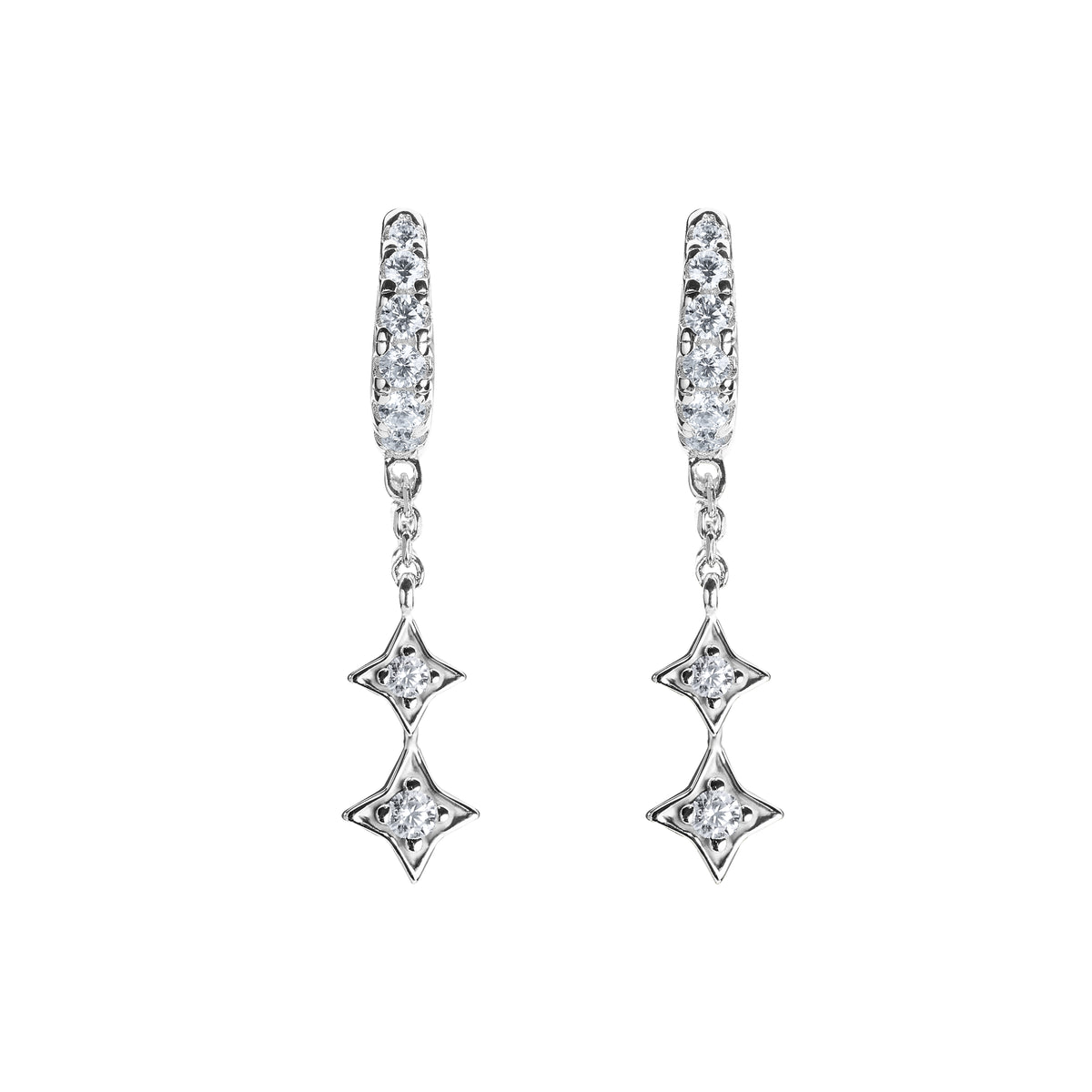 Illuminess™ Mini Sterling Silver Shooting Star Huggies image 0. mini-shooting-star-huggies-sterling-silver-moissanite-celestial-earrings