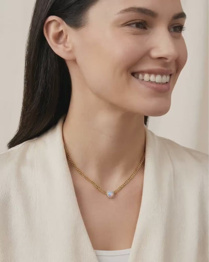 Loves Frequency™ Gold Heart Necklace with Pink Fire Opal